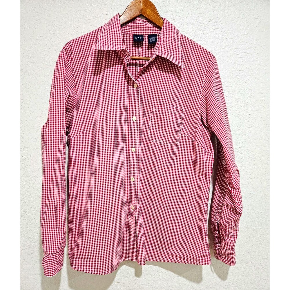 GAP Women’s XL Red White Gingham Check Button Down Shirt 100% Cotton